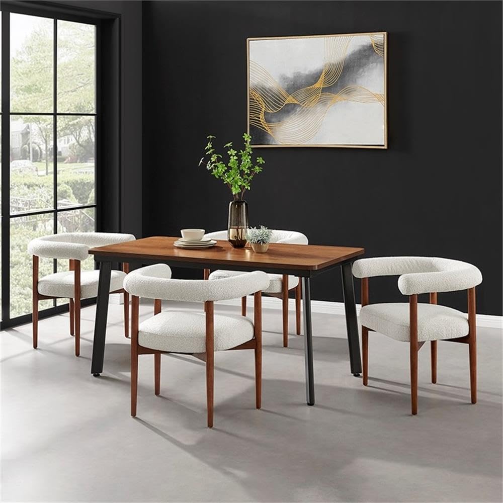 Npd Furniture And More Keanu Fabric Dining Side Chair Brown Legs, Boucle Beige