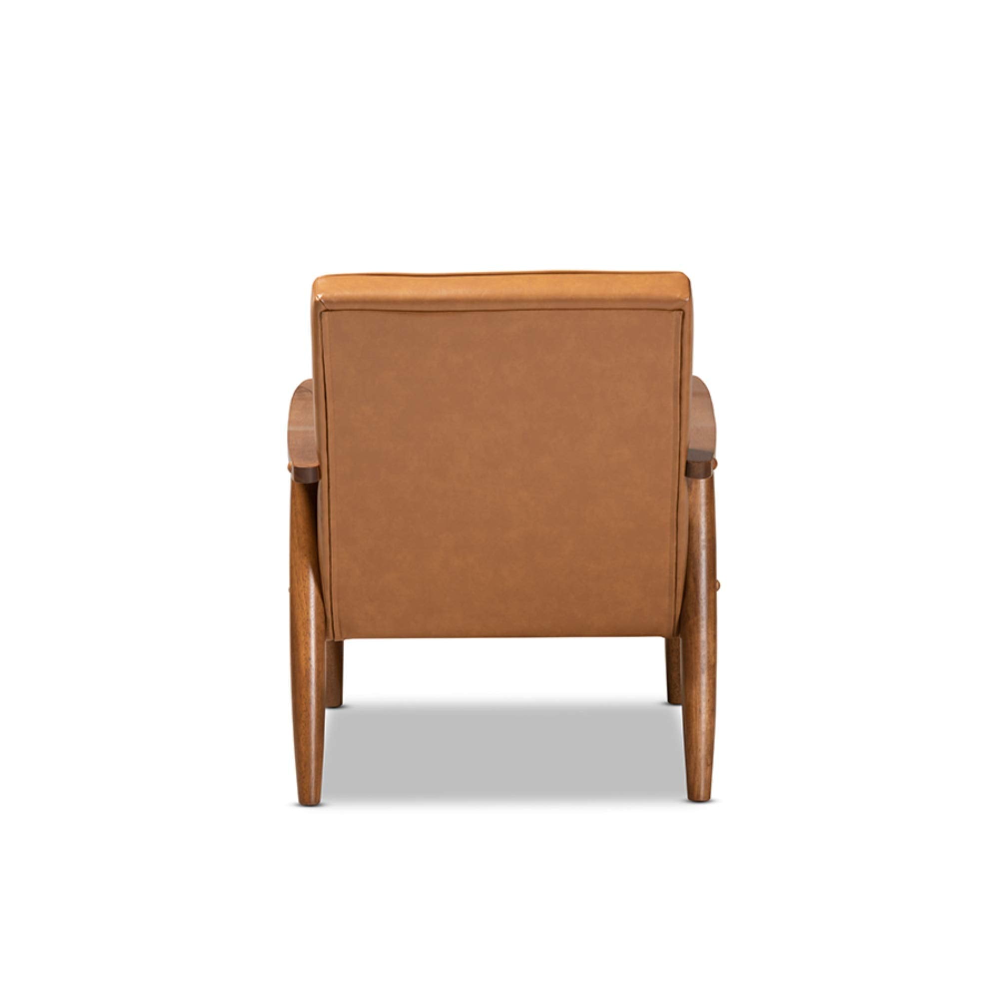 Baxton Studio Sorrento Mid-Century Modern Tan Faux Leather Upholstered and Walnut Brown Finished Wood Lounge Chair