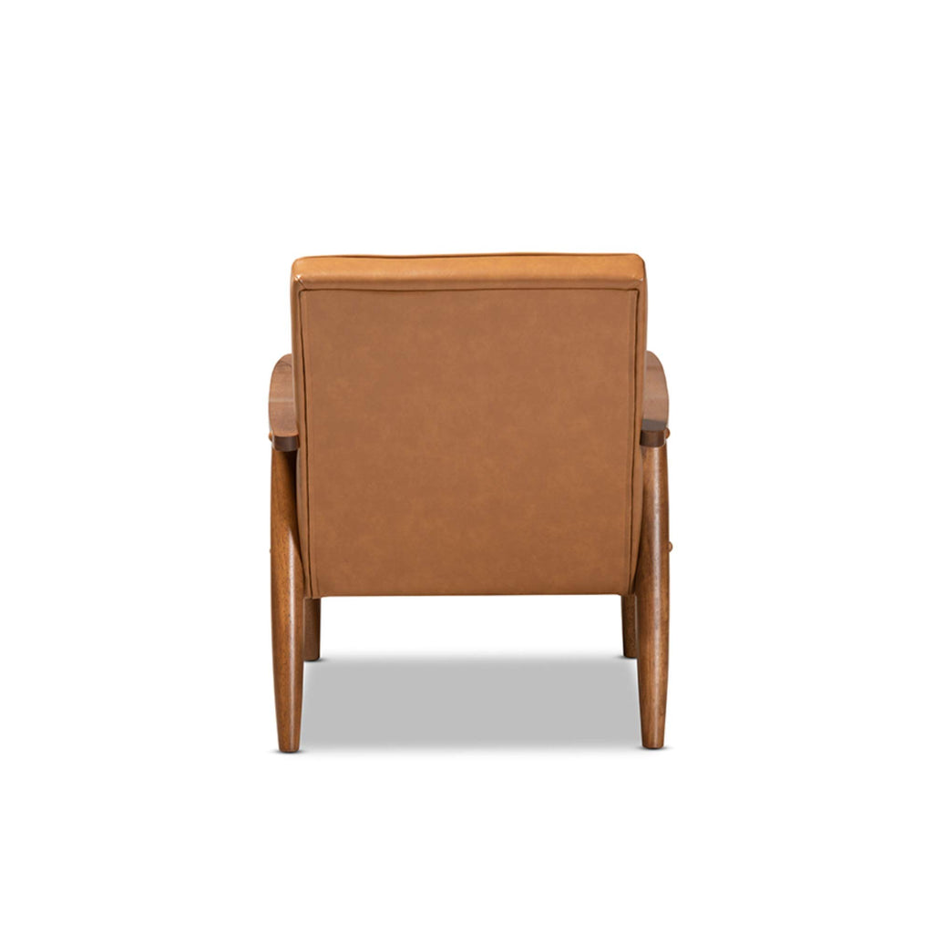 Baxton Studio Sorrento Mid-Century Modern Tan Faux Leather Upholstered and Walnut Brown Finished Wood Lounge Chair
