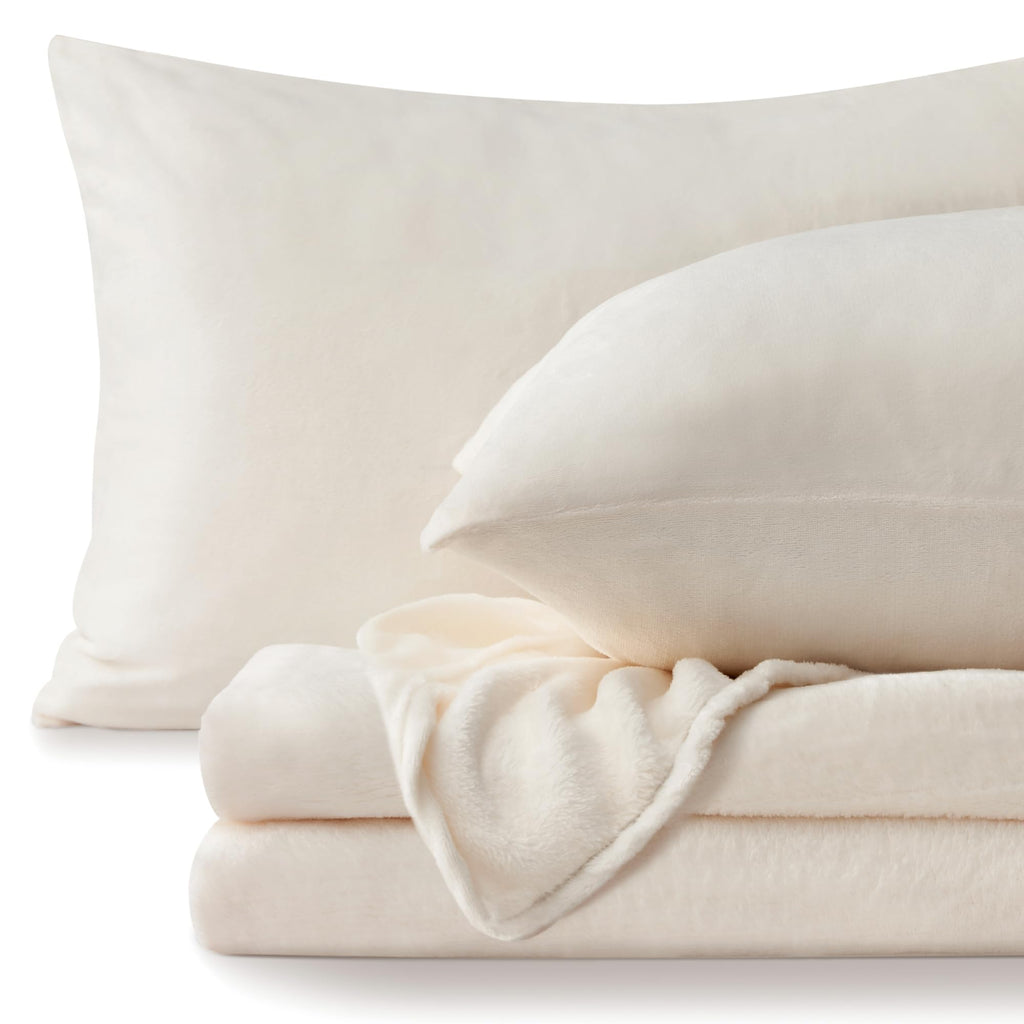 Bedelite Flannel Sheets Queen Size White - Super Soft Fleece Sheets Set Fluffy Extra Plush, 4 Piece(Include Fitted Sheet, Flat S