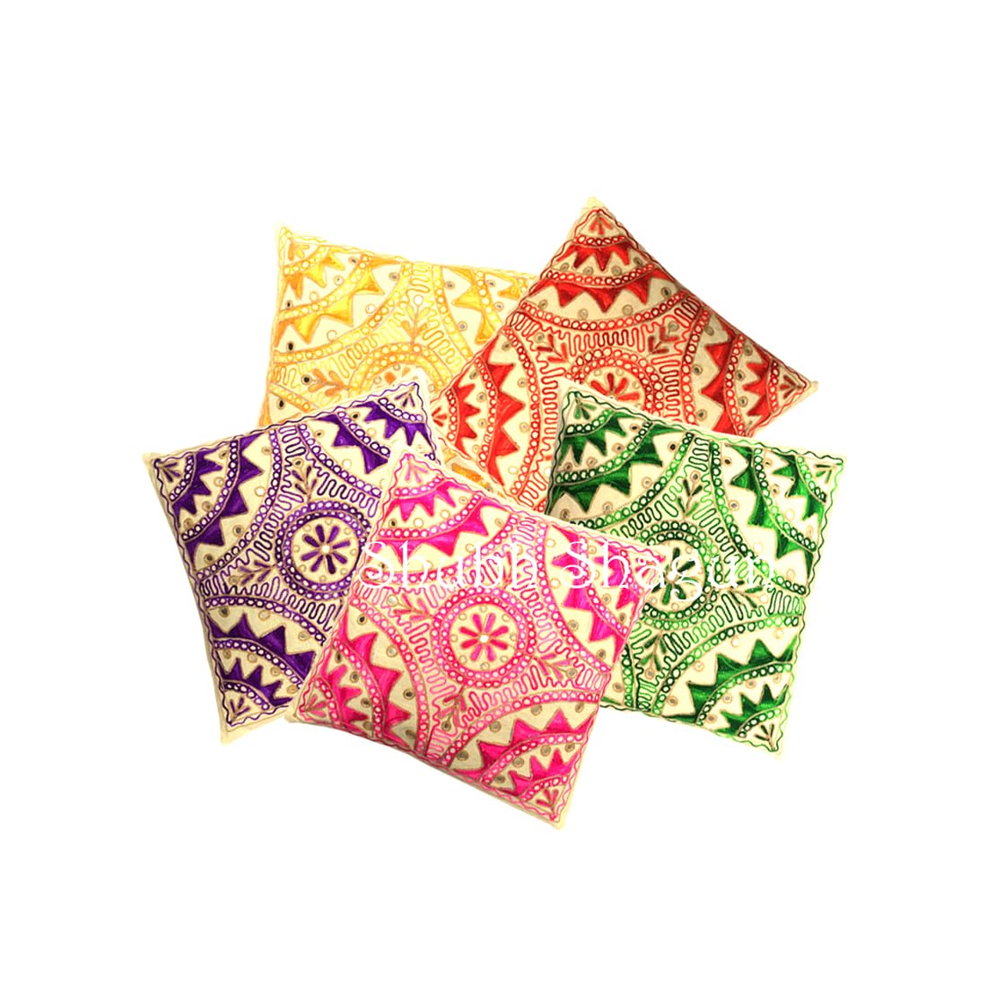 Shubh Shagun Ethnic Embroidered Cushion CoverS Pack Of 5 (12 X 12)