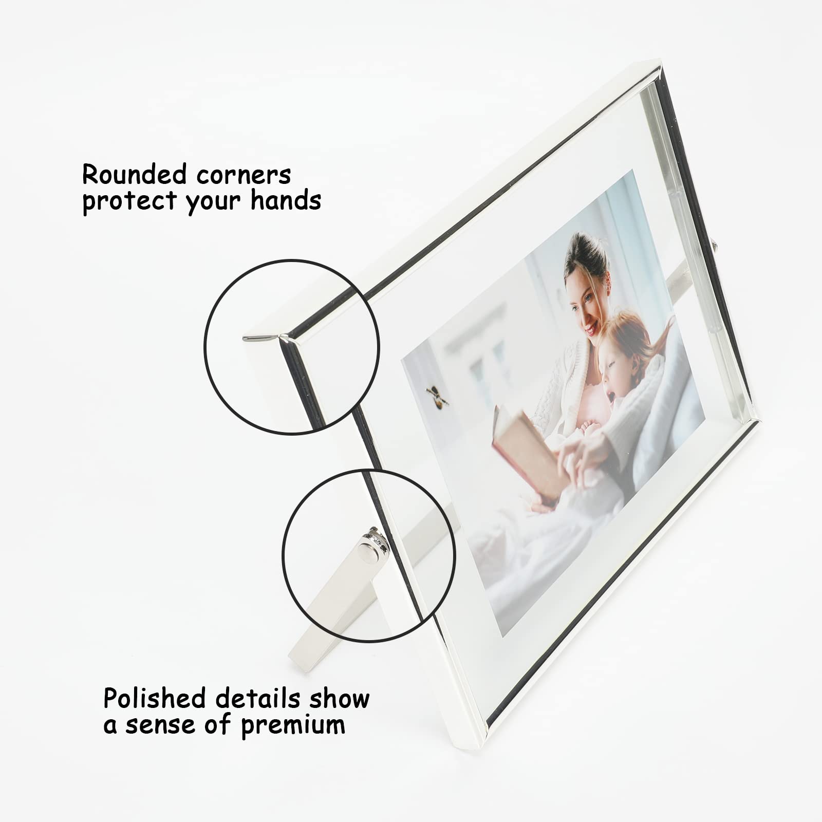 Ahago Silver Floating Frame (5''X7'', Horizontal), For Picture 4X6,3X5,2X3, Tabletop Shelf Photo Frame, Modern Minimalist Style,
