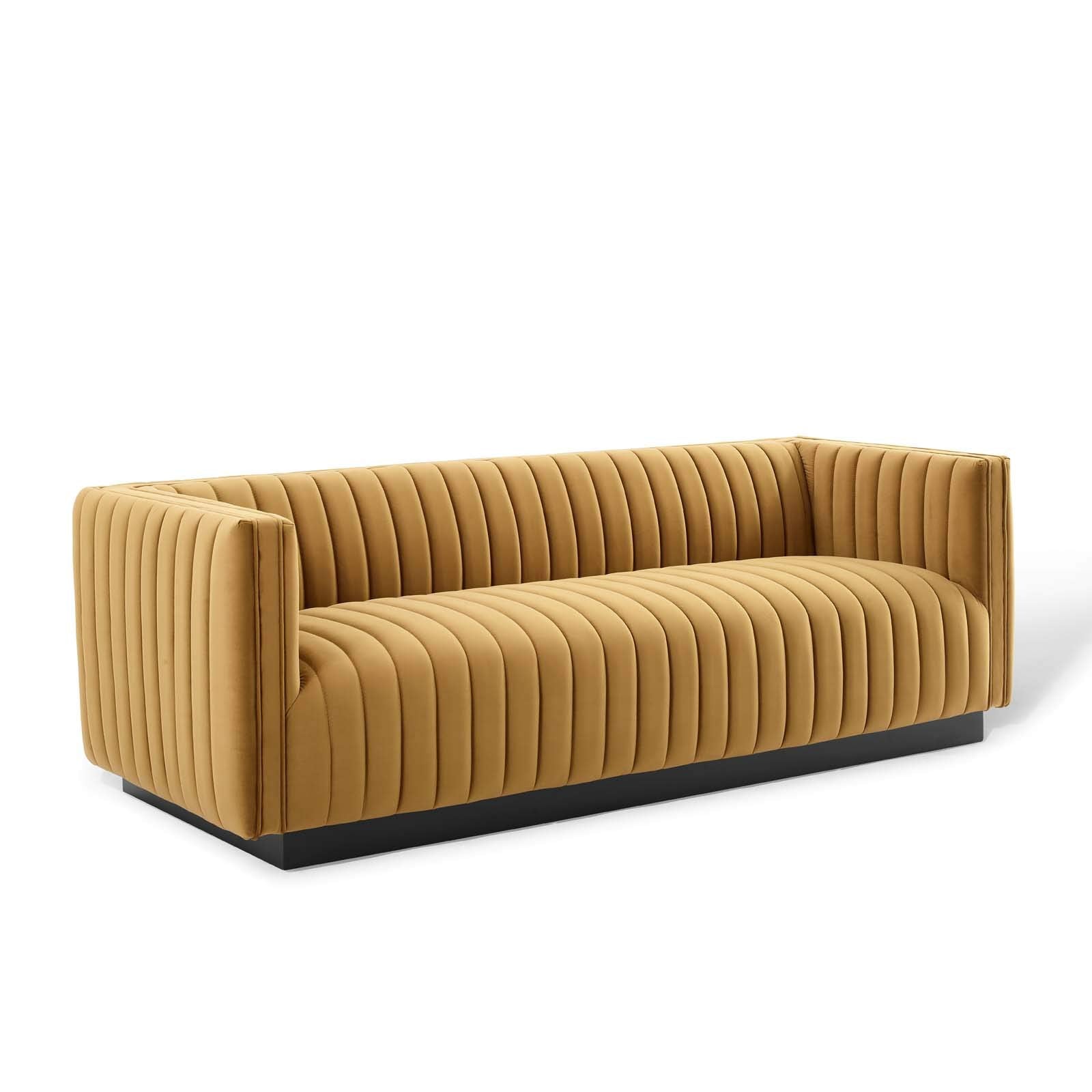 Modway Eei-3885-Cog Conjure Channel Tufted Velvet Sofa, Cognac