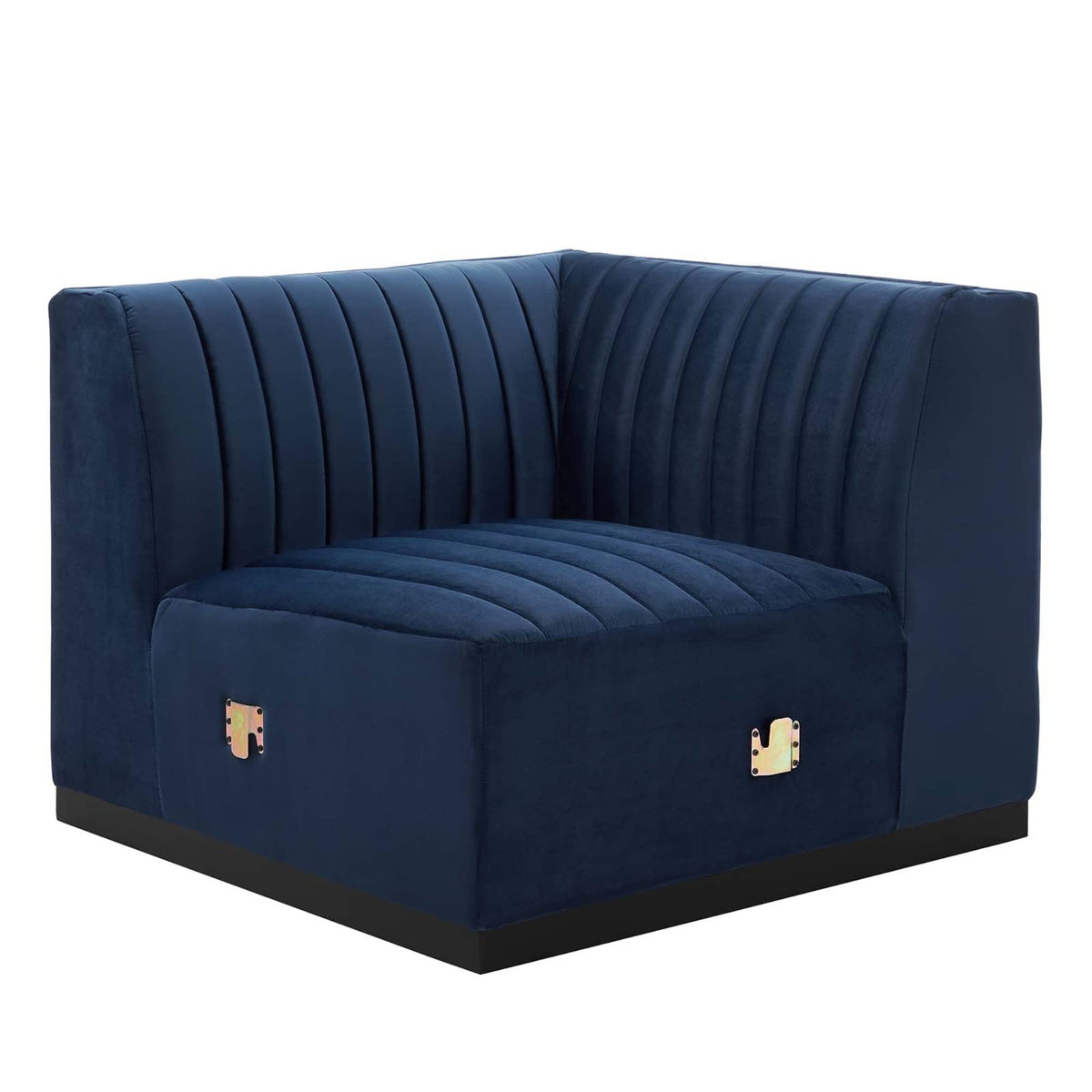 Modway Conjure Modern Channel Tufted Velvet Right Corner Chair in Midnight Blue