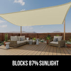 Gorilla Grip Heavy Duty Sun Shade, Uv Protection Fade Tear And Rust Resistant Rectangle Sunshade Canopy, Curved Edges Blocks Sunlight, Breathable Sail, Outdoor Patio, Lawn Garden 10X10 Ft Butter Cream