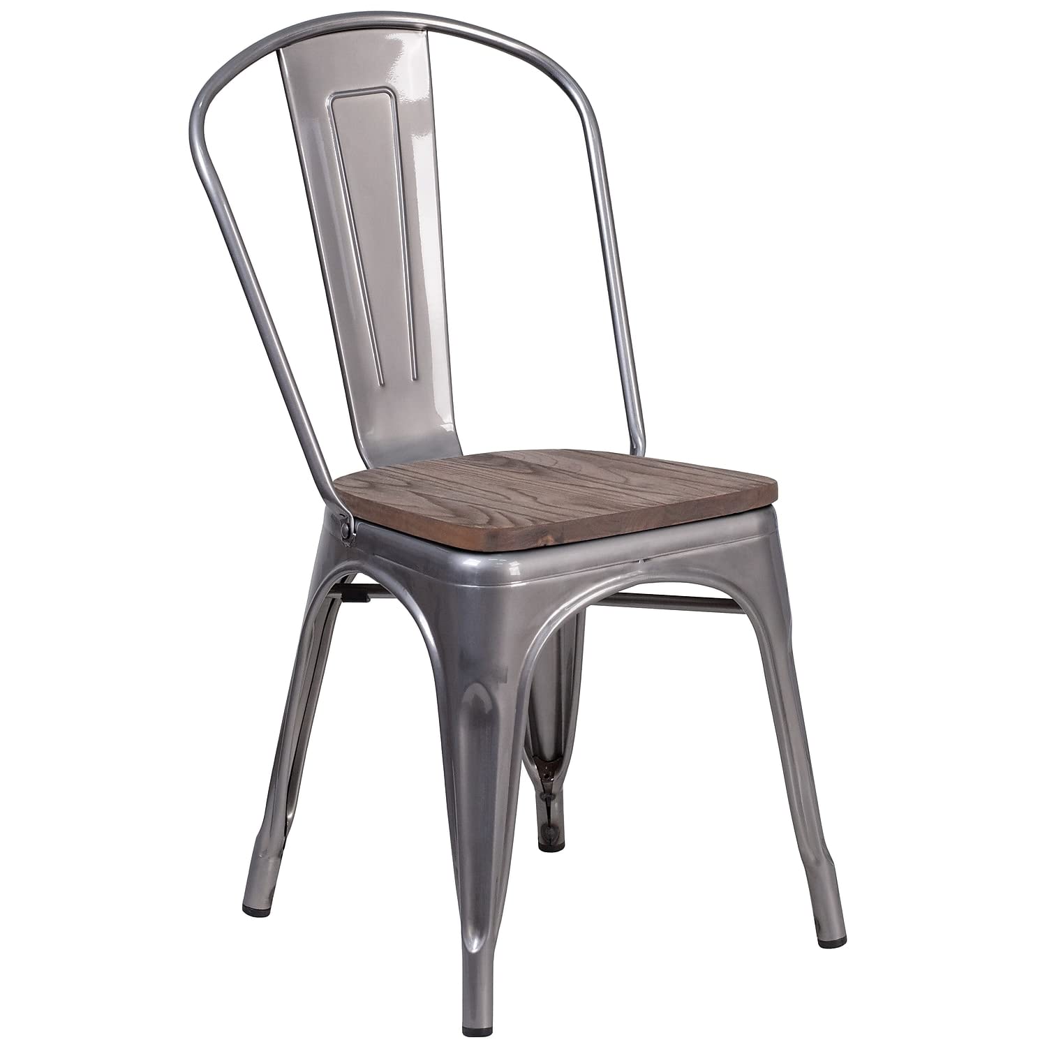Flash Furniture Lincoln Clear Coated Metal Stackable Chair With Wood Seat