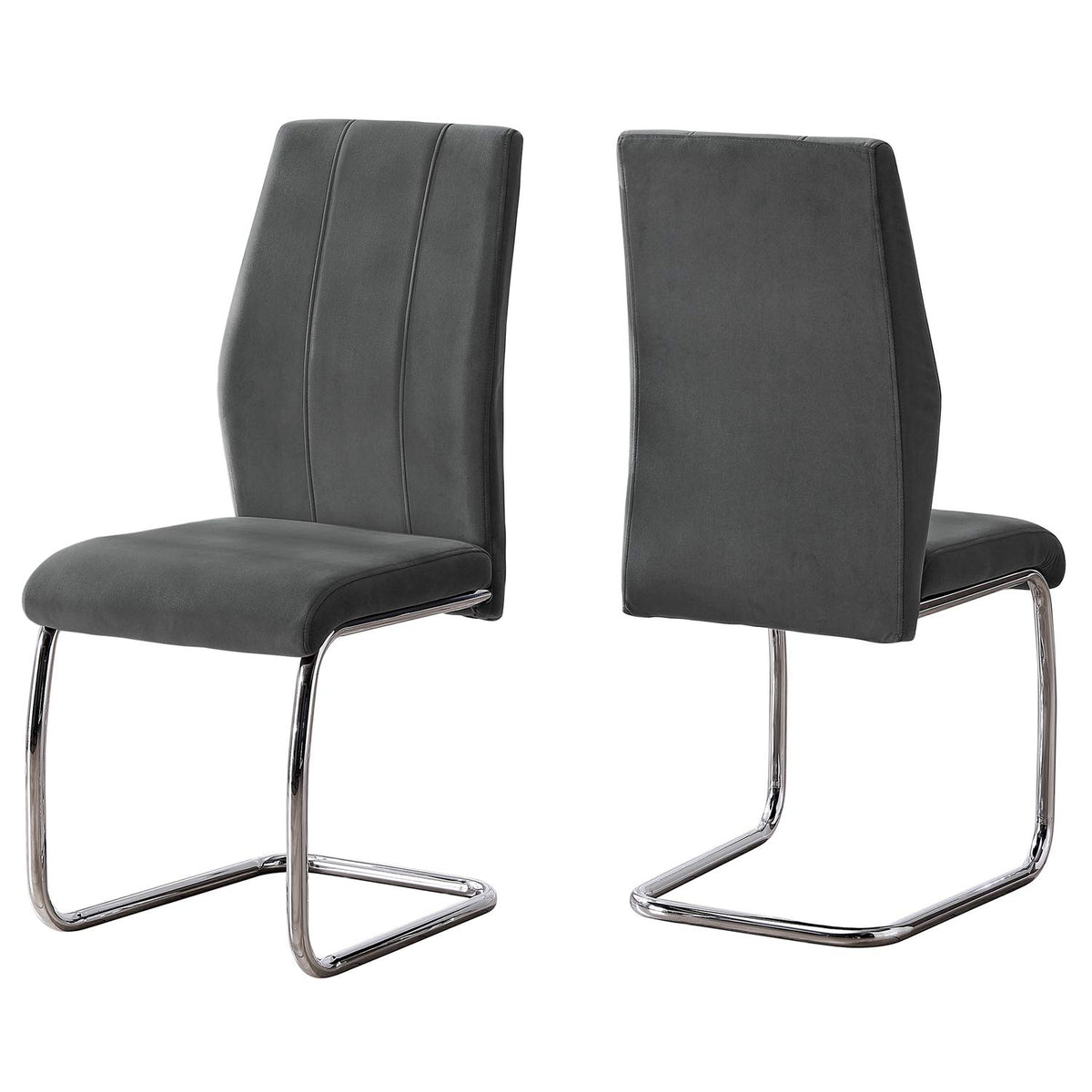 Monarch Specialties I CHAIR-2PCS / 39' H Velvet/Chrome DINING CHAIR, DARK GREY