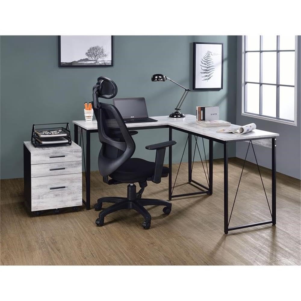 Acme Zaidin Wooden Rectangle Top Writing Desk in Antique White and Black