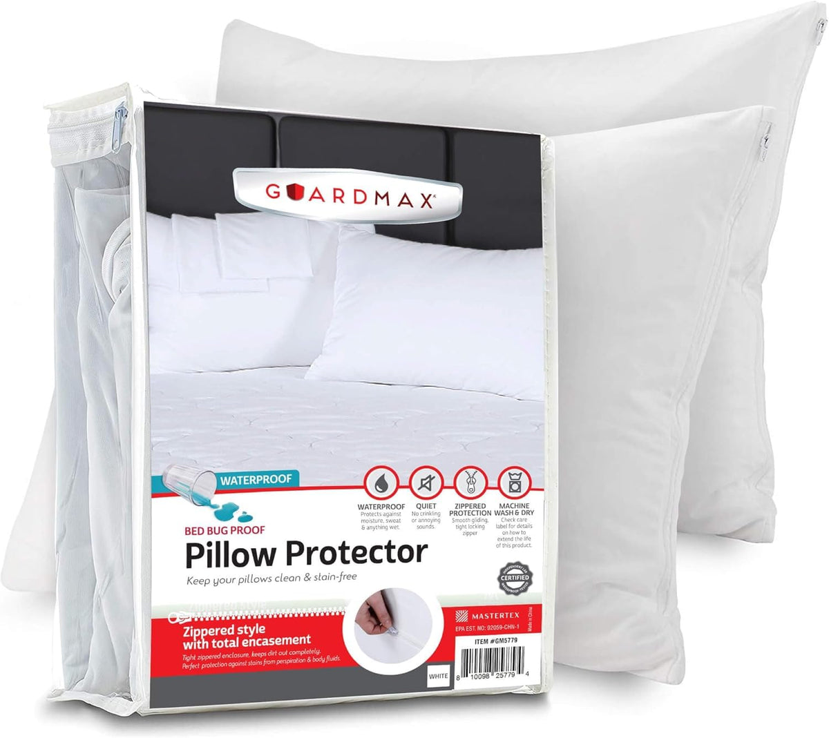 Guardmax Premium Pillow Protector With Zipper European Size -2 Pack Of Waterproof And Bed Bug Proof Pillow Covers - Pillowcases