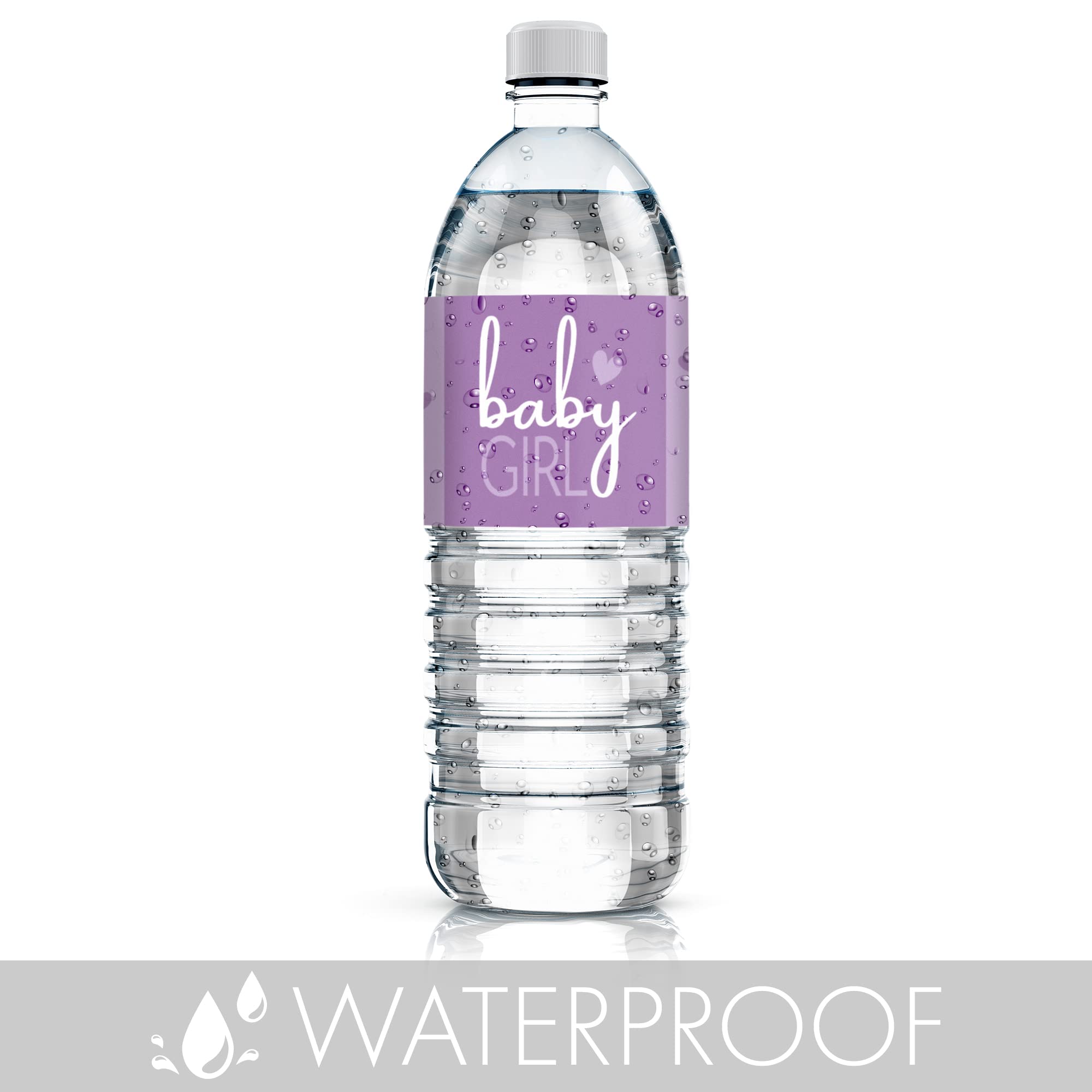 Purple Its A Girl Baby Shower Water Bottle Stickers, Lavender Baby Shower Waterproof Stickers For Water Bottles - 24 Count