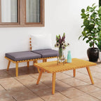 vidaXL 3 Piece Patio Lounge Set - Rustic Acacia Wood Outdoor Furniture with Cushions - Weather-Resistant, Customizable Comfort for Garden and Patio