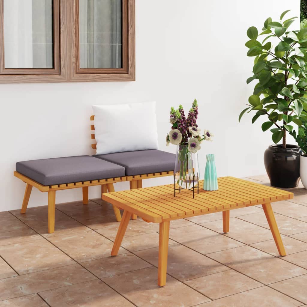 vidaXL 3 Piece Patio Lounge Set - Rustic Acacia Wood Outdoor Furniture with Cushions - Weather-Resistant, Customizable Comfort for Garden and Patio