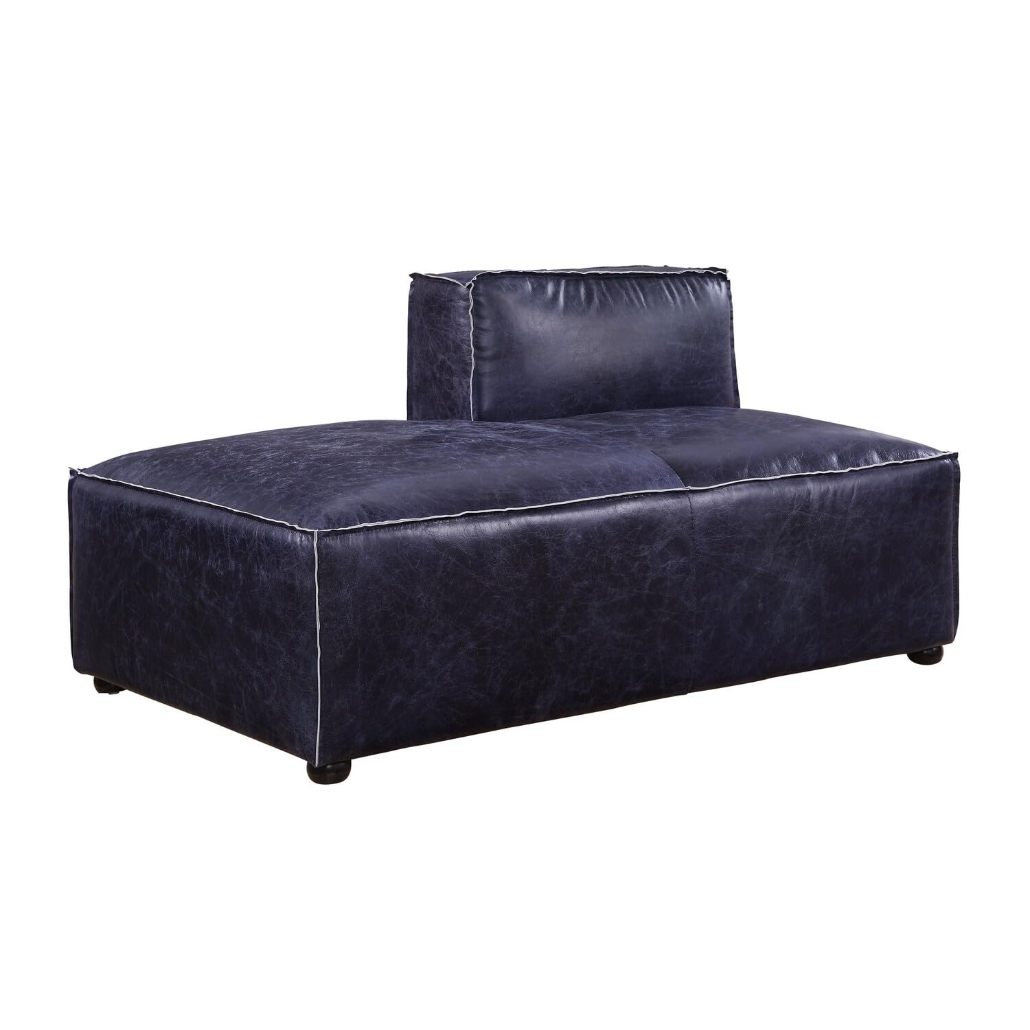 Benjara Welt Trim Edges Leatherette Armless Chaise with Bun Feet, Blue