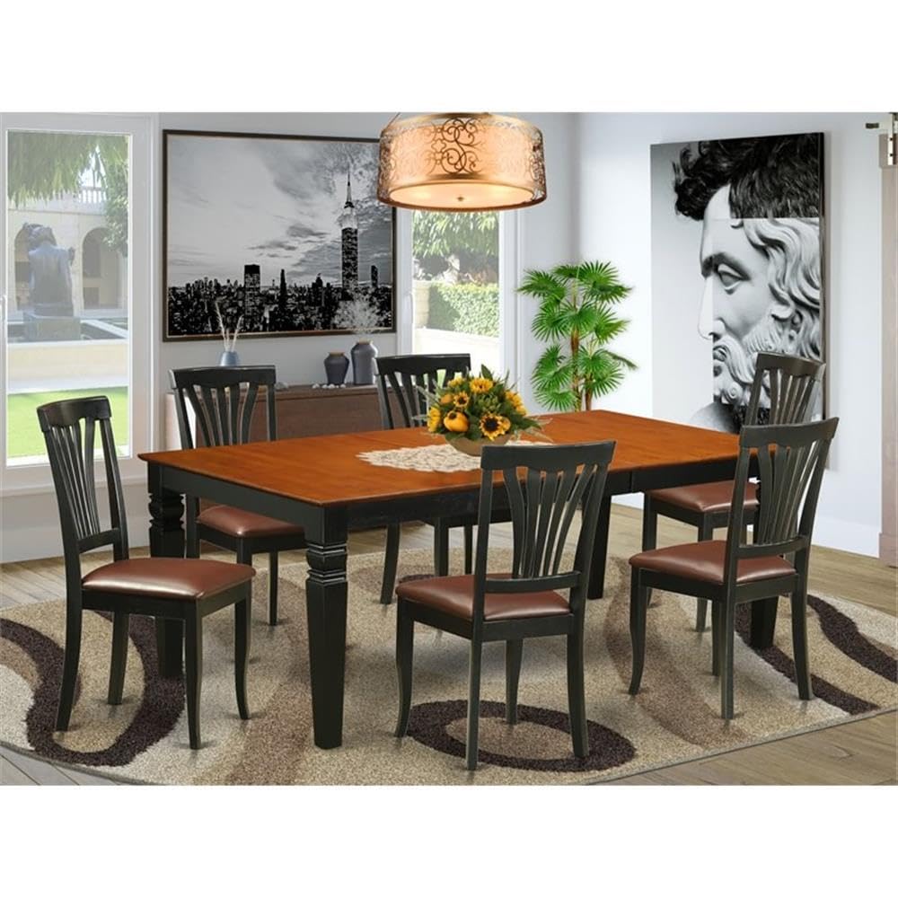 East West Furniture LGAV7-BCH-LC 7 Piece Dining Room Table Set Consist of a Rectangle Kitchen Table with Butterfly Leaf and 6 Faux Leather Upholstered Chairs, 42x84 Inch, Black & Cherry