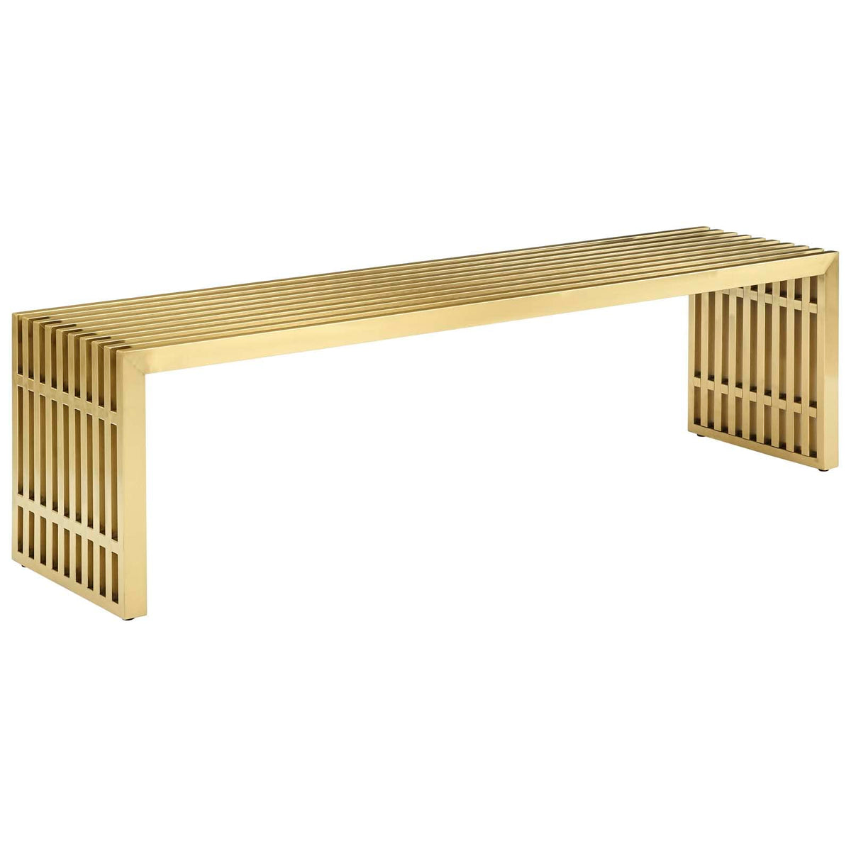 Modway Gridiron Contemporary Modern Gold Stainless Steel Large Bench, 60&quot;