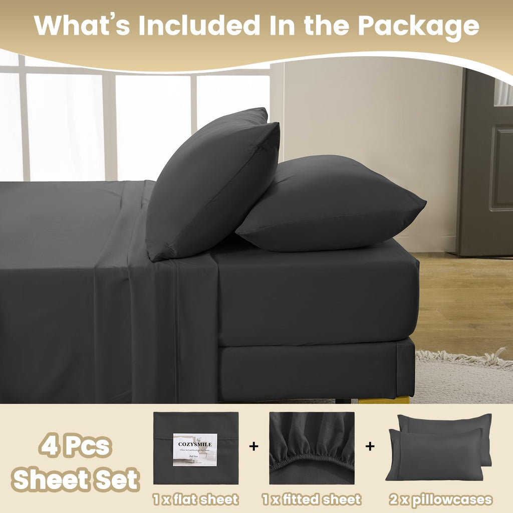 Cozysmile Queen Sheet Set - 4 Piece Silky Soft Breathable Bed Sheet & Pillowcase Set, 16'' Deep Pocket Hotel Luxury Wrinkle Free