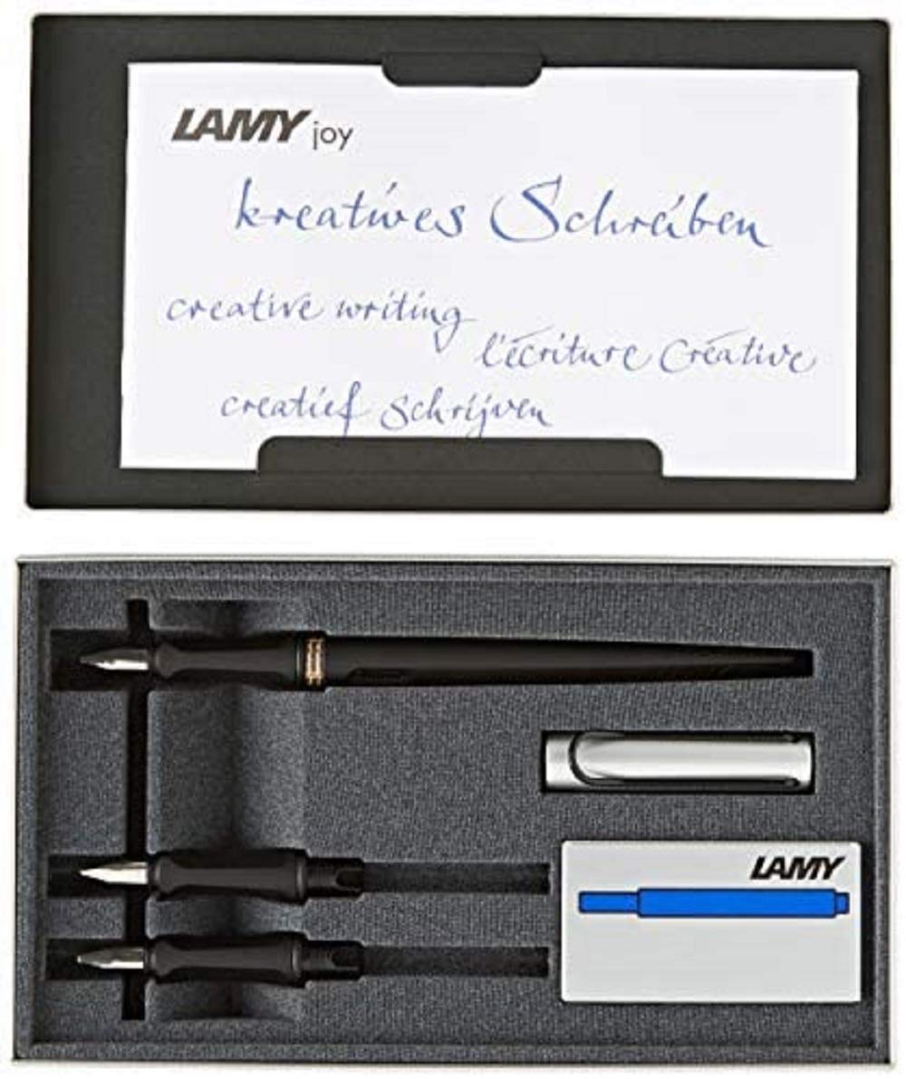 Lamy Joy Al 011 Calligraphy Set In Black And Aluminium With Black Ink Cartridges