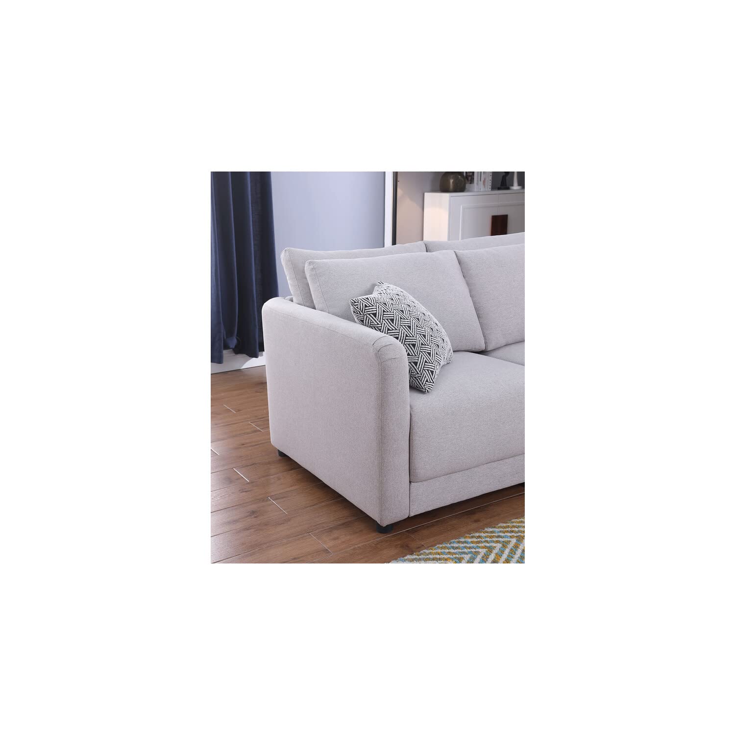 Lilola Home Penelope Light Gray Linen Fabric 4-Seater Sofa with 2 Ottoman and Pillows