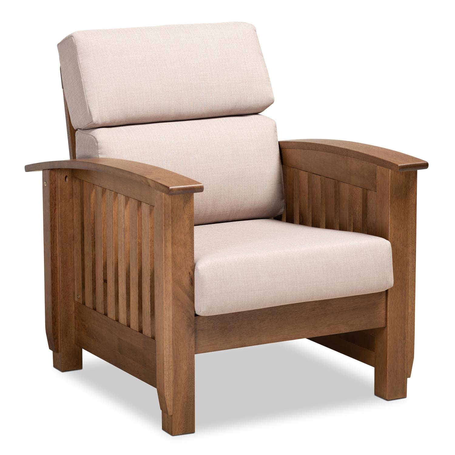 Baxton Studio Charlotte Modern Classic Mission Style Taupe Fabric Upholstered Walnut Brown Finished Wood 3-Piece Living Room Set