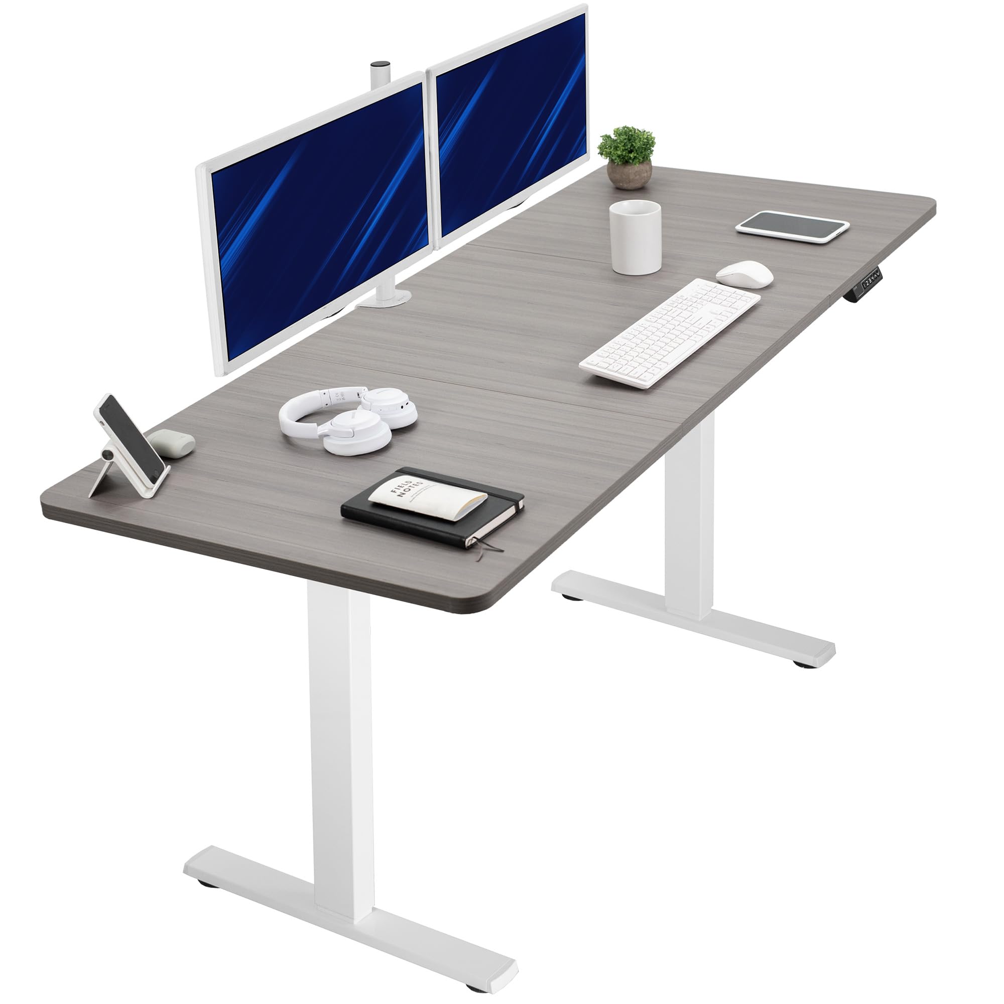 VIVO Electric 71 x 30 in Standing Desk, Memory Height Adjustment, 1B Series, Holds 220 lbs, Dark Gray Top White Frame, DESK-KIT-