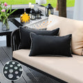 Jojogogo Black Outdoor Waterproof Sun Fade Resistant Lumbar Pillow Covers 12X20 Set Of 2, Decorative Outdoor Pillows Cushion Cov