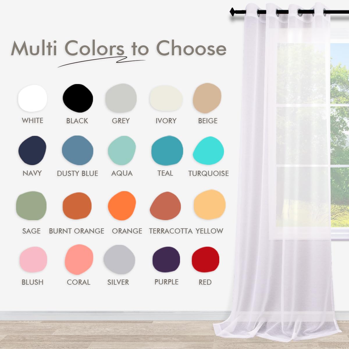 Koufall 90 Inch Curtains Long,Sheer Grommet White Sheers For Bedroom Living Room,90 In Length 2 Panels Set