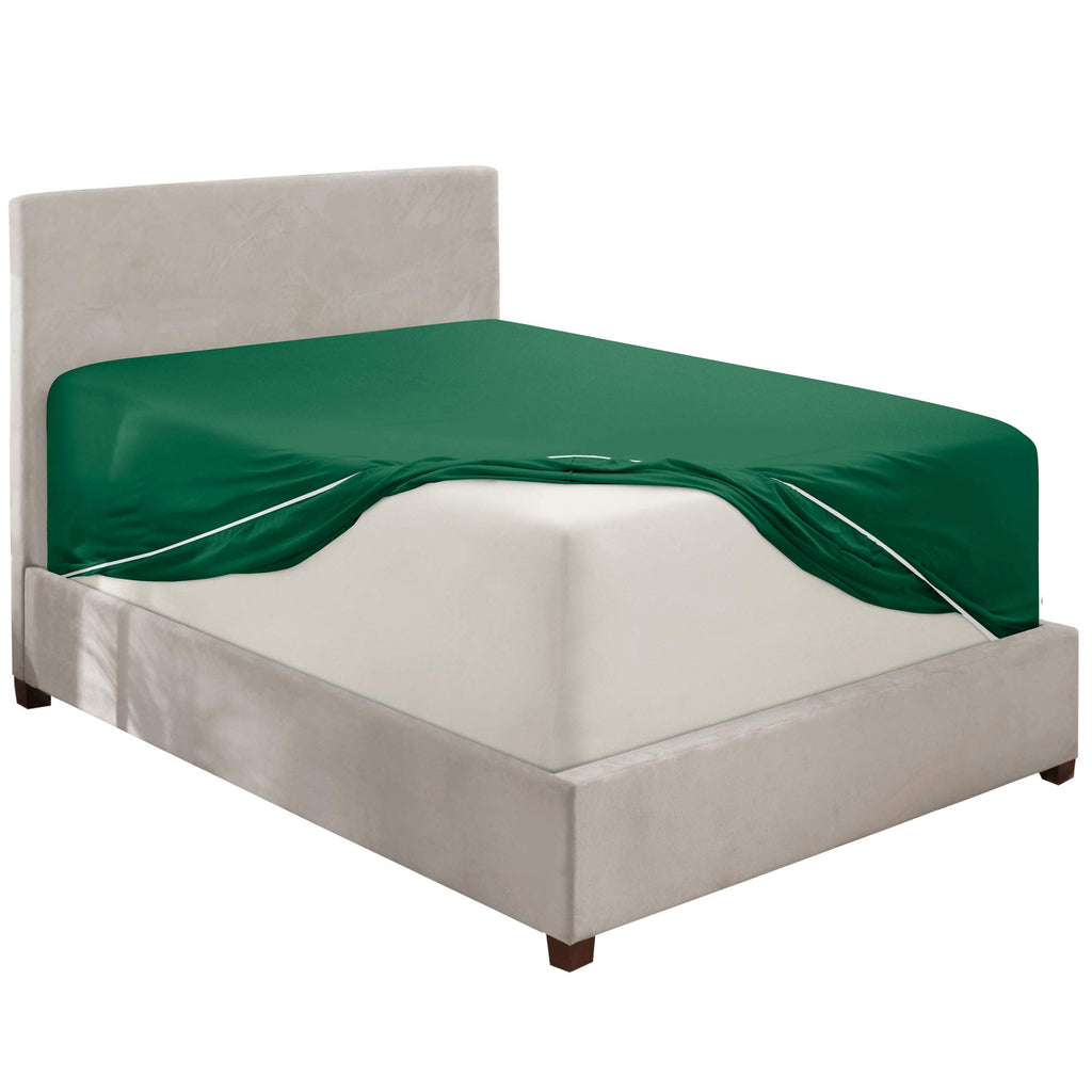 Nestl Dark Green Fitted Sheet Queen Size, Extra Deep Pocket Queen Fitted Sheet Only, 1800 Microfiber Fitted Bed Sheet, Soft Fitted Queen Sheet Fits Up To 24 Inch Mattress - Queen Size Fitted Sheet