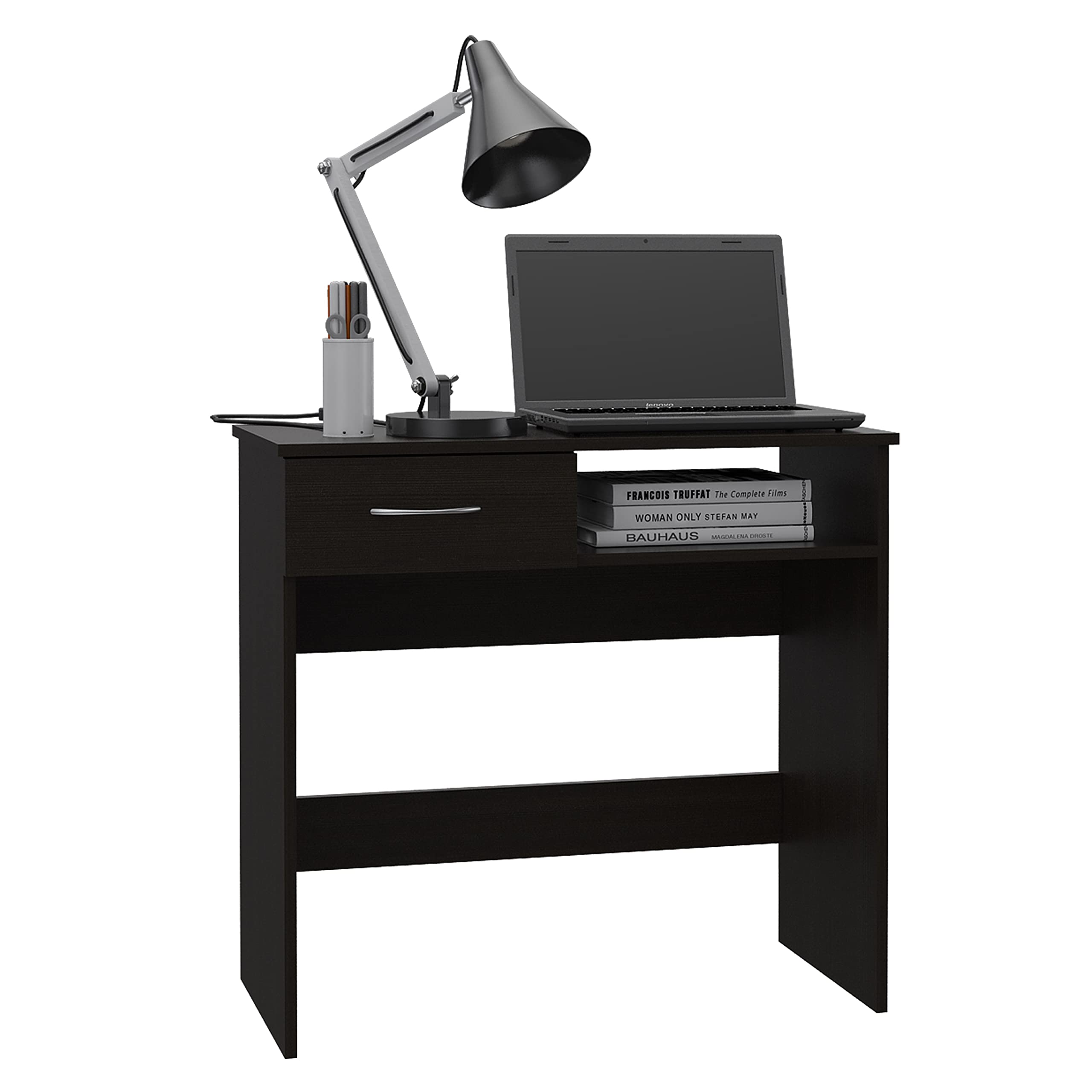Treia Home Office Set with Computer Desk and Free-Standing Bookcase, Black
