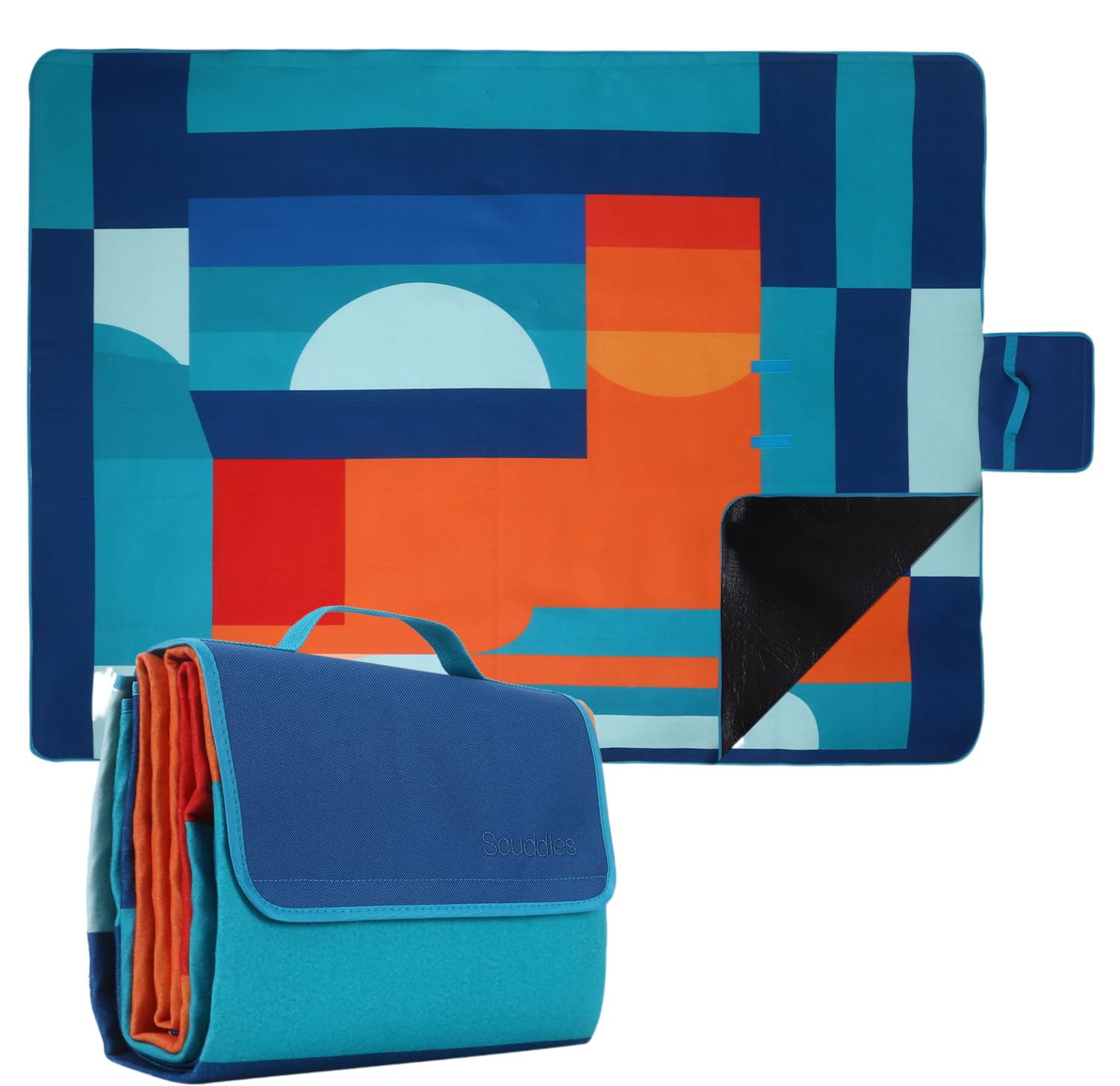 scuddles Compact Picnic Blanket - Extra Large 79 x 59 Outdoor Mat with 3-Layer Waterproof Design, Soft Fleece, Carry Strap & Rei