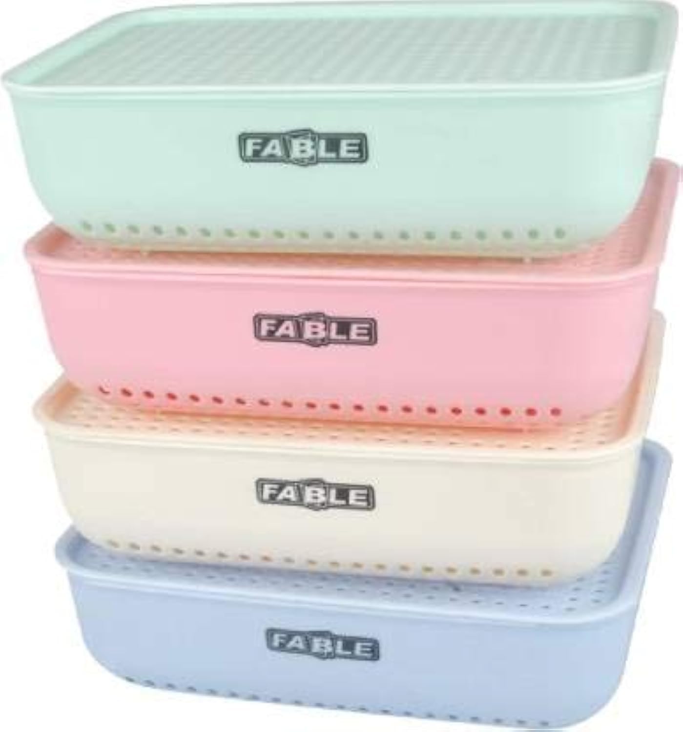 Nabhya Combo Of 4 Croma Multipurpose Basket With Lid Plastic Box Organiser For Home Kitchen Storage Basket (Croma 4 Big)
