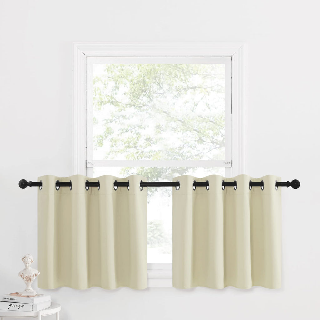 Nicetown Clearance Curtains Tiers, Light Beige Valances Tiers - Grommet Top Room Darkening Small Curtains For Half Cafe Windows/Kitchen/Bathroom/Thanksgiving, 52 W X 24 Inches L, Double Panels