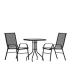Flash Furniture 2 Flex Comfort Stack Chairs, 23.5" Square Tempered Glass Patio Table, Black