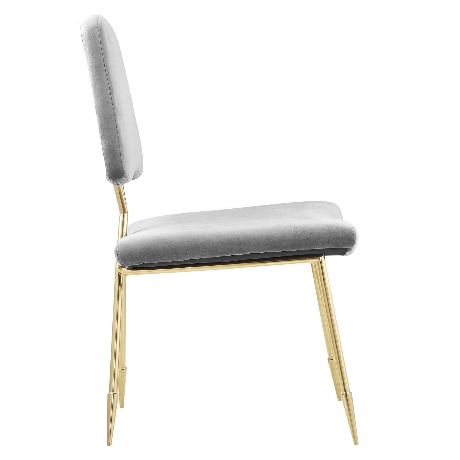Modway Ponder Performance Velvet Upholstered Modern Dining Side Chair In Gray With Gold Stainless Steel Legs