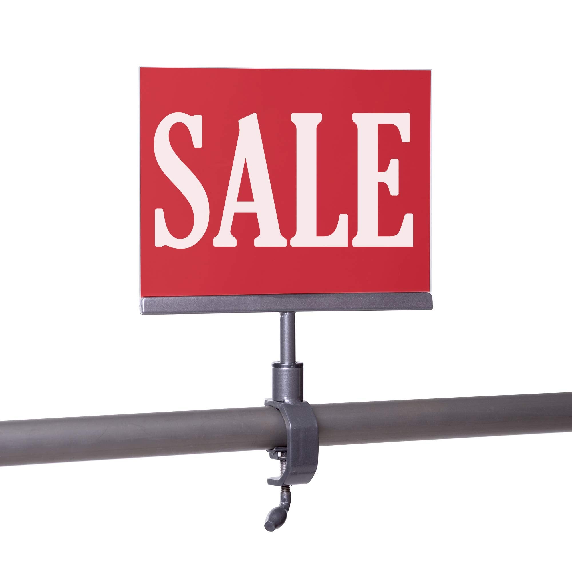 Store Fixtures Direct Grey Universal Clamp On 5.5' X 7' Acrylic Frame Sign Holder, Retail Rack Card Display, 10' H, 1 Unit