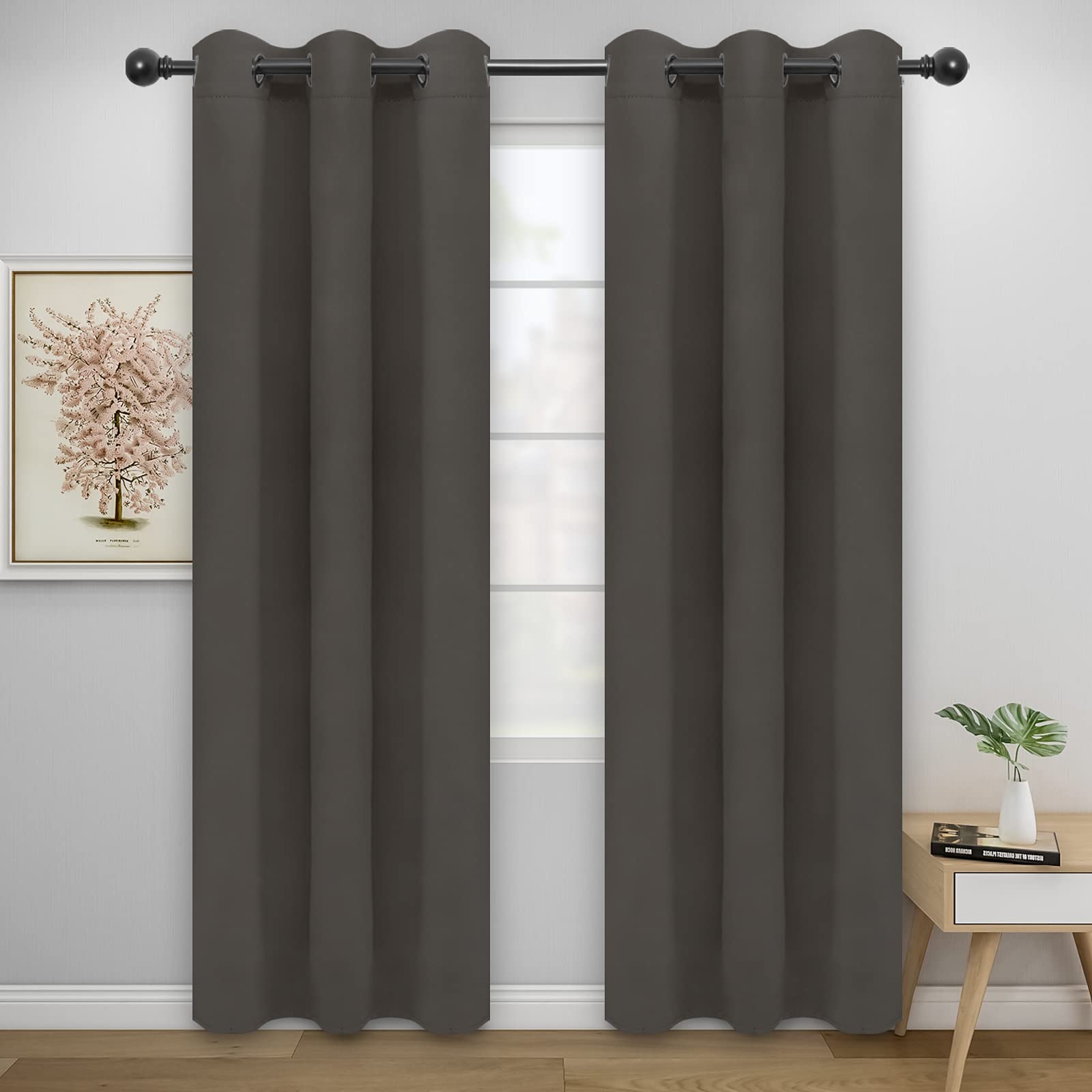 Easy-Going Blackout Curtains For Bedroom, Solid Thermal Insulated Grommet And Noise Reduction Window Drapes, Room Darkening Curtains For Living Room, 2 Panels(42X84 In, Taupe)