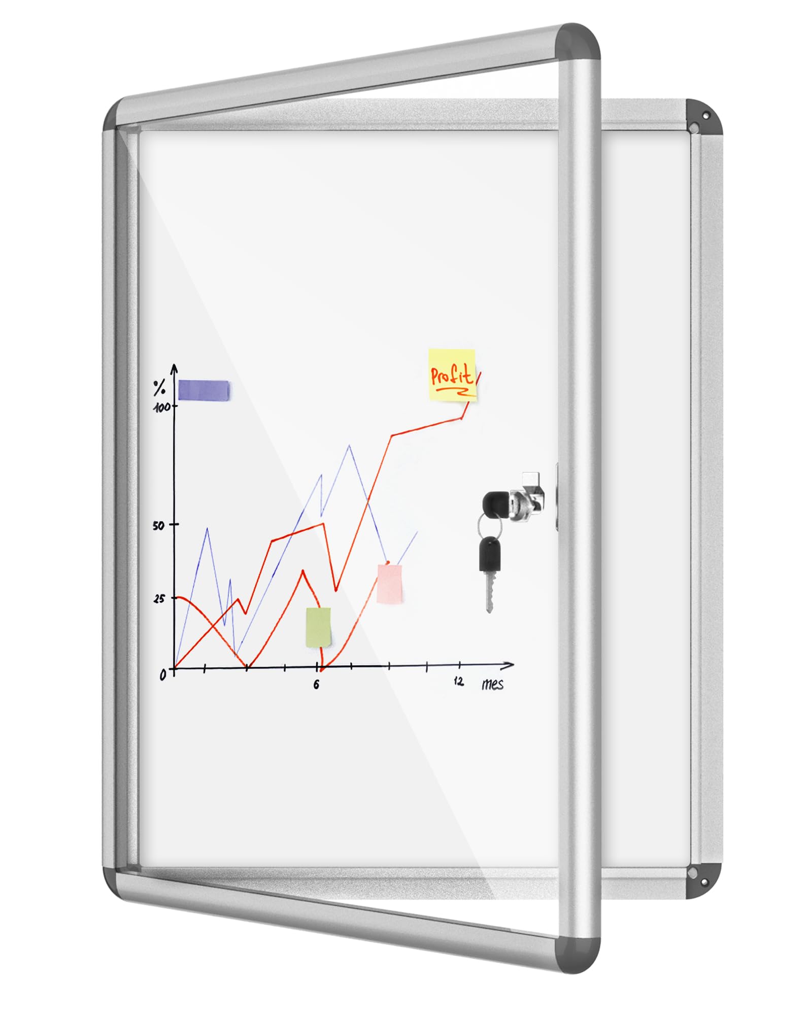 Mifuro 38'X38' Enclosed Bulletin Board, Lockable Weather-Resistant Aluminum Noticeboard For School & Office, Silver Frame W/Ma