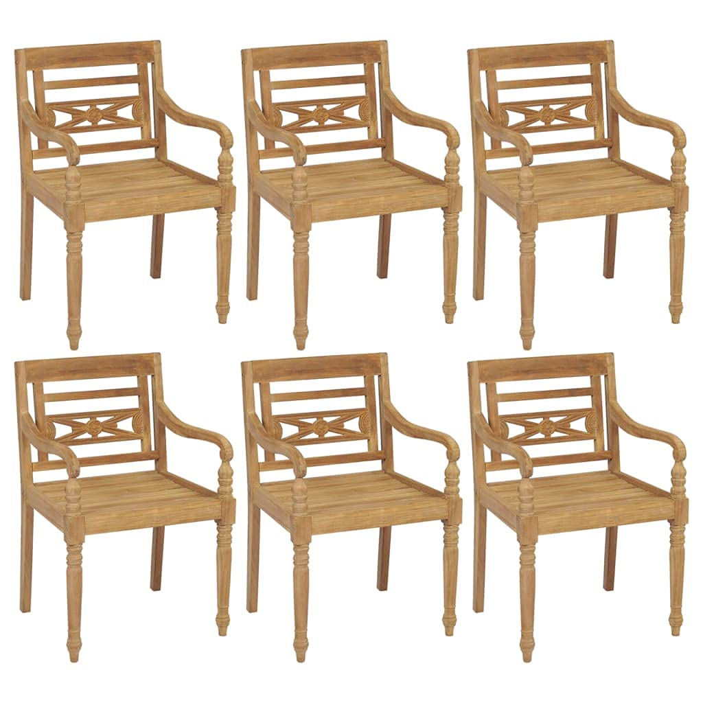 vidaXL 6X Solid Teak Wood Batavia Chairs Outdoor Patio Balcony Backyard Terrace Lounge Dinner Dining Seating Wooden Yard Home Furniture