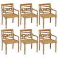vidaXL 6X Solid Teak Wood Batavia Chairs Outdoor Patio Balcony Backyard Terrace Lounge Dinner Dining Seating Wooden Yard Home Furniture