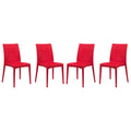 LeisureMod Modern Indoor/Outdoor Home Decorative Furniture Weave Mace Dining Chair (Armless), Set of 4 - Red