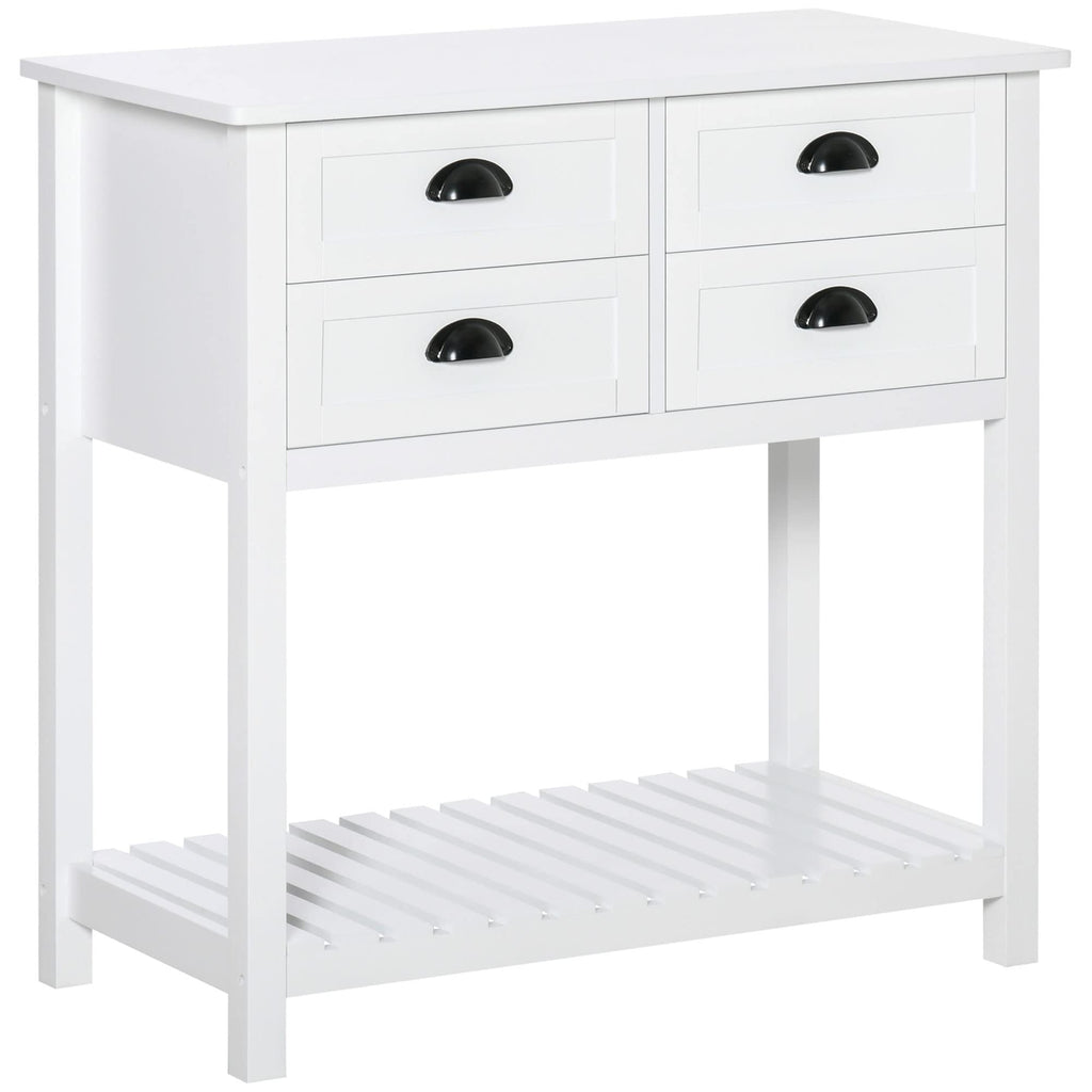 Homcom Coffee Bar Cabinet, Sideboard Buffet Cabinet, Kitchen Cabinet With 4 Drawers And Slatted Bottom Shelf For Kitchen, Living Room, White