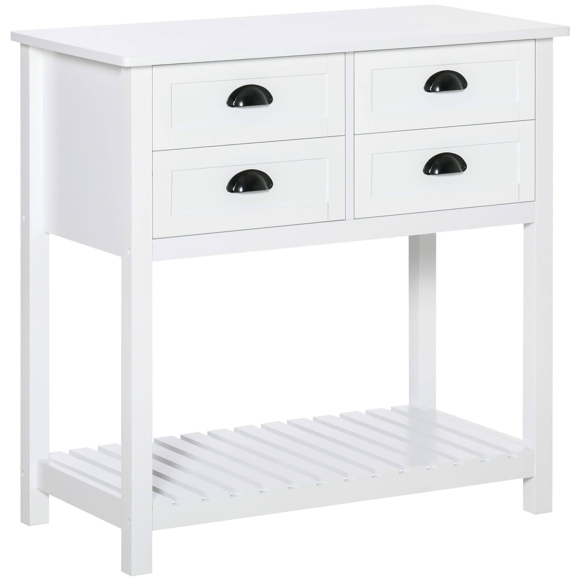 Homcom Coffee Bar Cabinet, Sideboard Buffet Cabinet, Kitchen Cabinet With 4 Drawers And Slatted Bottom Shelf For Kitchen, Living Room, White