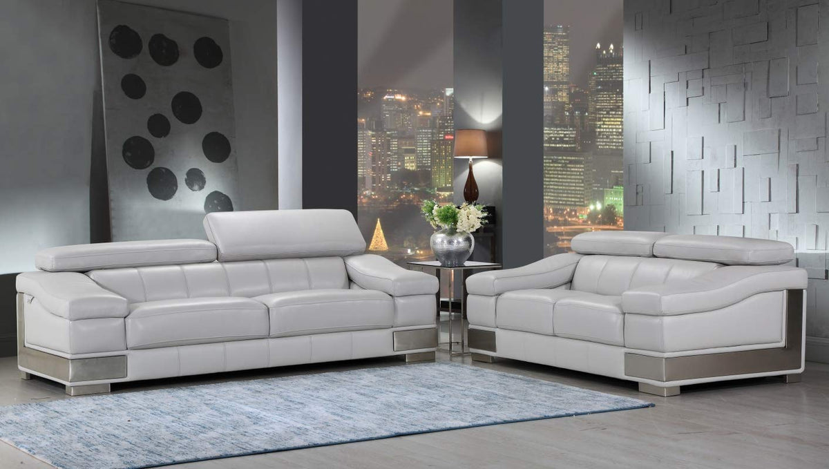 HomeRoots Decor 73'' X 43'' X 31'' Modern Light Gray Leather Sofa and Loveseat