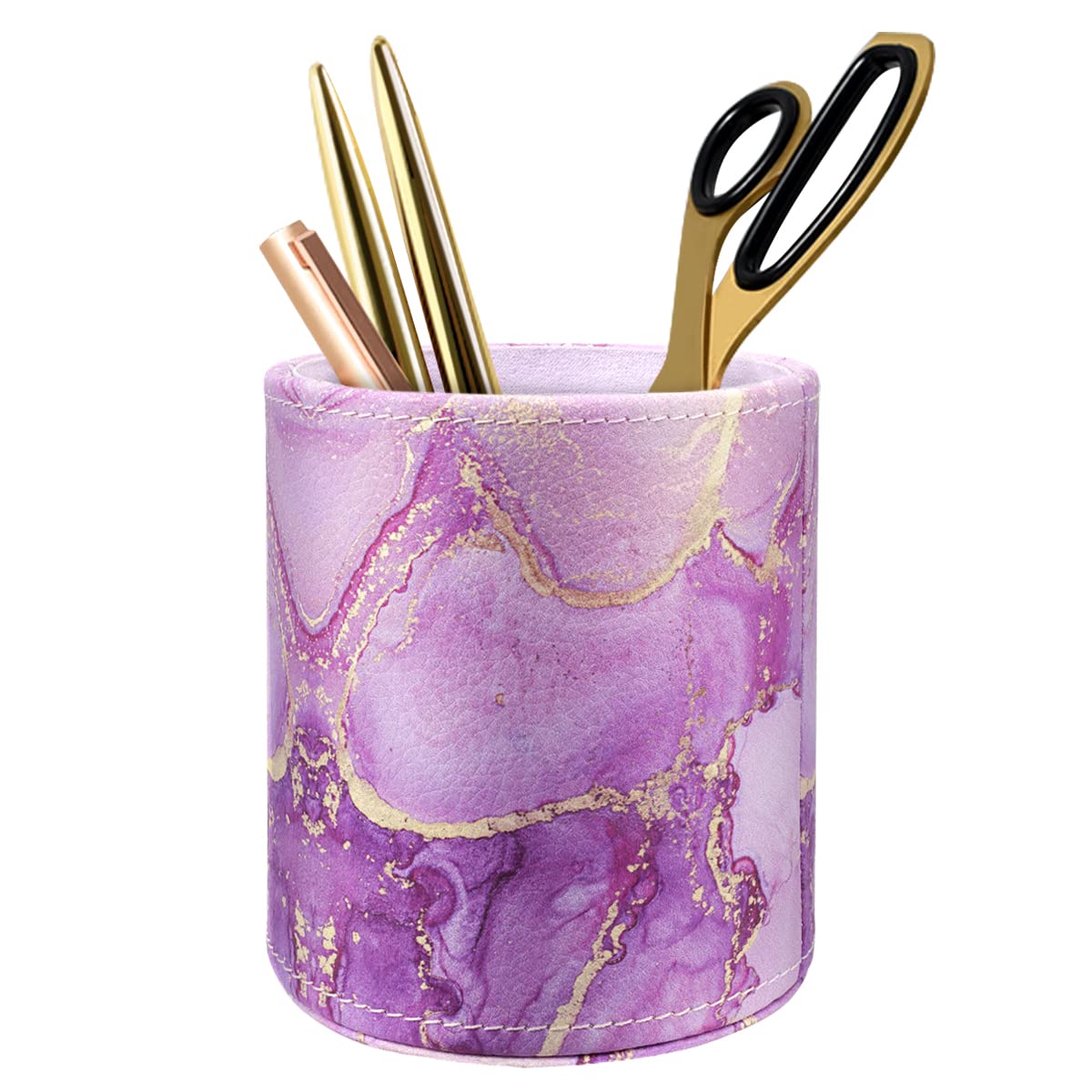 Waveyu Pen Holder, Pencil Cup Desk Decor, Decorative Pencil Organizer, Makeup Brush Holder, Leather Multi-Functional Organizer F