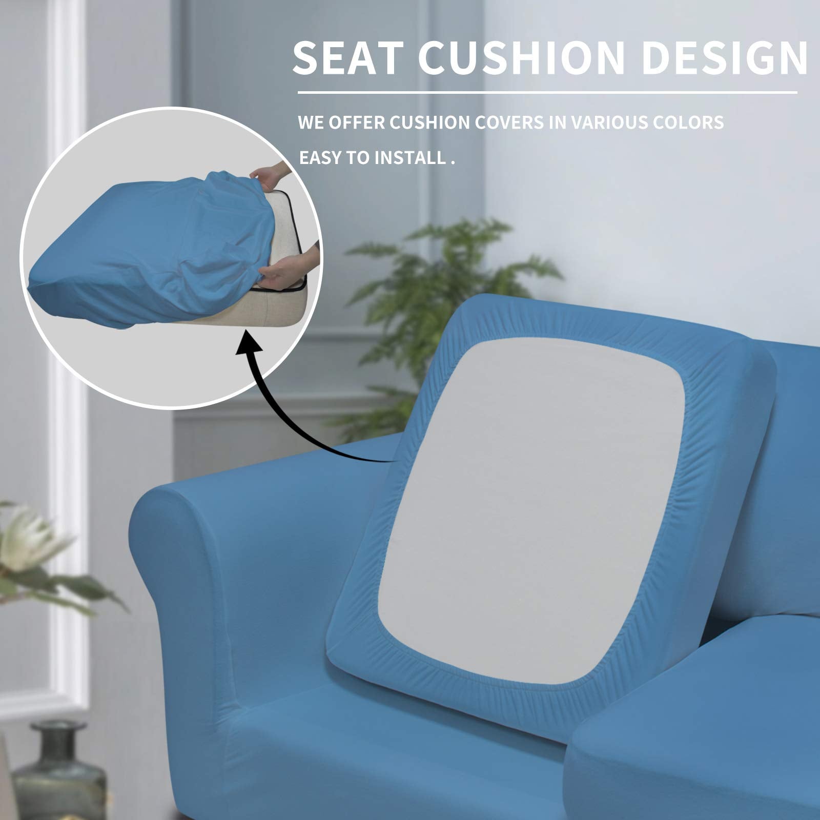 Easy-Going 4 Pieces Oversized Stretch Soft Couch Cover For Dogs - Washable Sofa Slipcover For 3 Separate Cushion Couch - Elastic Furniture Protector For Pets, Kids Light Blue