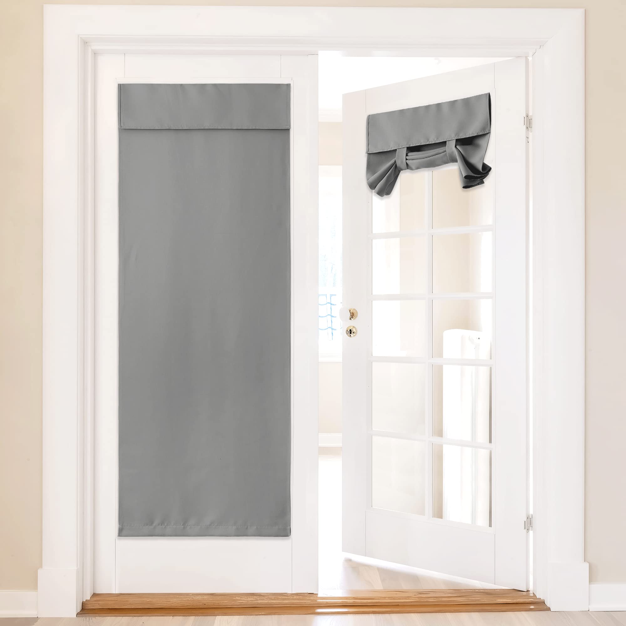 Nicetown French Door Curtain For Classroom, Tricia Door Window Shade Room Darkening Tie Up Shade For Patio, Thermal Insulated Front Door Curtain, 36' Wide X 72' Long, 1 Panel, Silver Grey