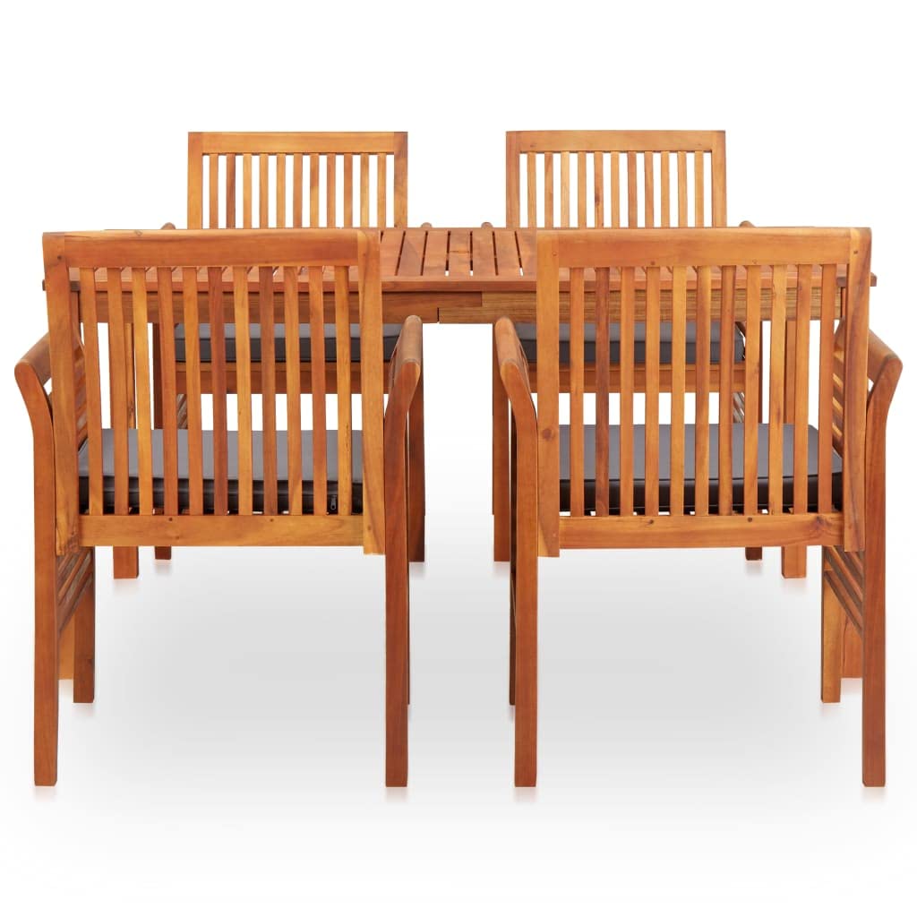 vidaXL 5-Piece Outdoor Dining Set - Patio Table and Chairs with Cushions - Weather-Resistant - Solid Acacia Wood with Oil Finish