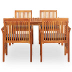 vidaXL 5-Piece Outdoor Dining Set - Patio Table and Chairs with Cushions - Weather-Resistant - Solid Acacia Wood with Oil Finish