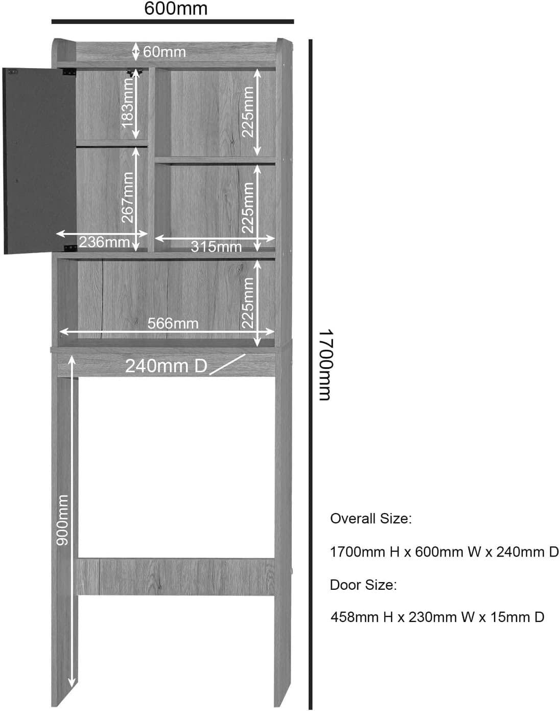 Woodpeckers Furniture And Mattress Ace Over The Toilet Storage Cabinet (Light Gray + Natural Oak)