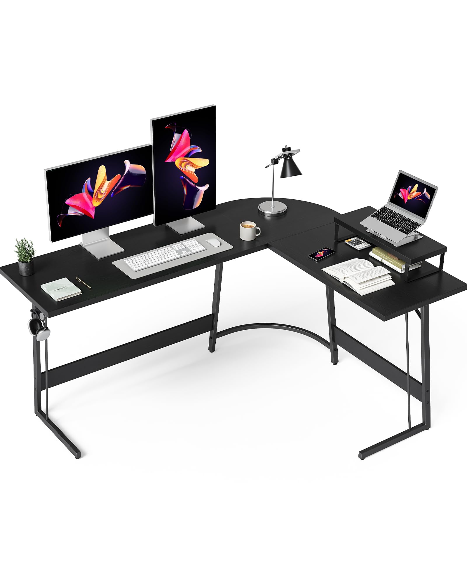 Cubicubi L Shaped Gaming Desk Computer Office Desk, 59 Inch Corner Desk With Large Monitor Stand For Home Office Study Writing Workstation, Black