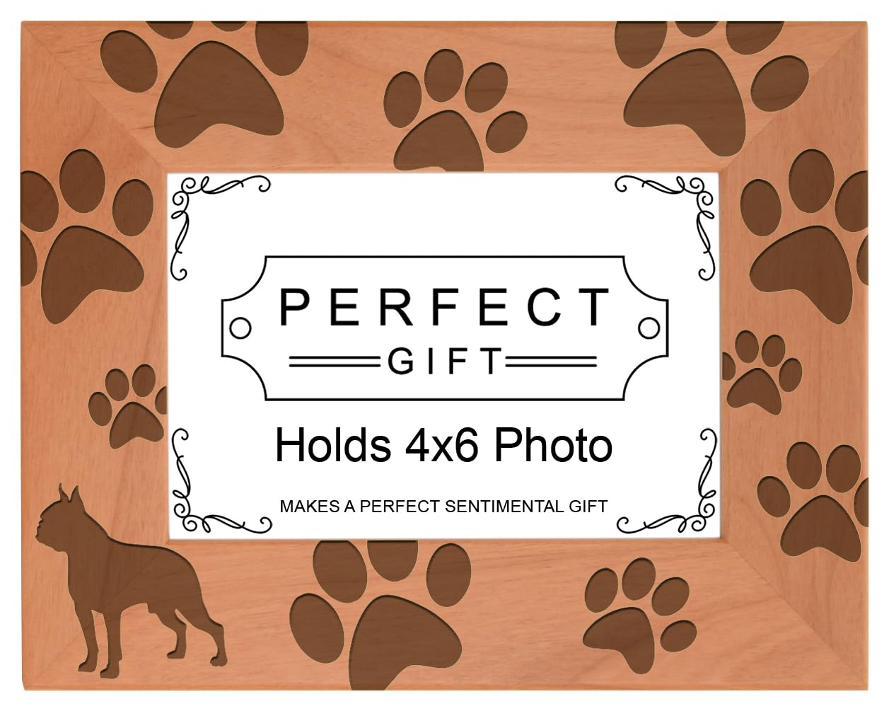 Gifts For All By Rachel Olevia Dog Lover Gift Boston Terrier Paw Prints Natural Wood Engraved 4x6 Landscape Picture Frame Wood